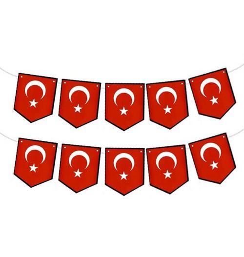 Türk Bayrağı Zigzak Flama Karton Banner Okul Süsleme - 1 Adet