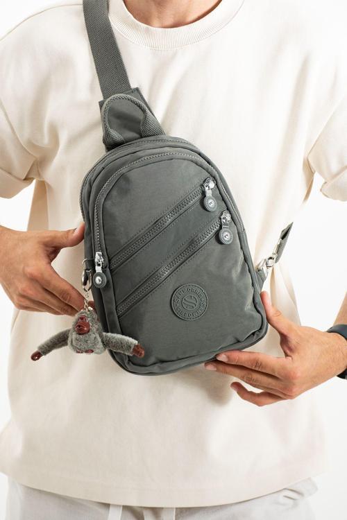 Unisex Kırinkıl Kumaş Koyu Gri Renkli Suya Dayanıklı Çok Bölmeli Omuz Çanta Body Bag