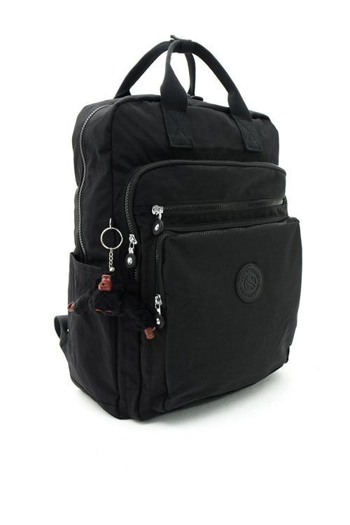 Unisex Suya Dayanıklı Krinkıl Kumaş Çok Gözlü Siyah Renkli Büyük Boy Laptop Okul Ve Sırt Çantası