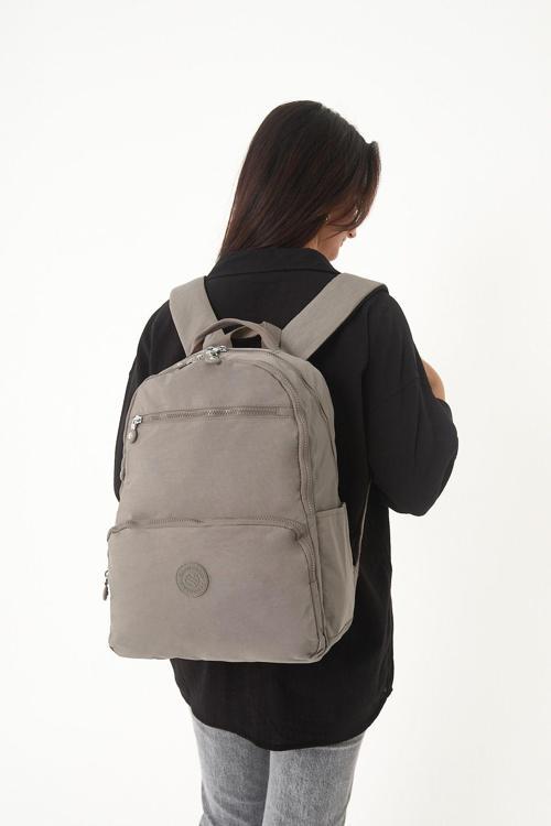 Unisex Suya Dayanıklı Orta Boy Krinkıl Kumaş Çok Gözlü Vizon Laptop Okul Ve Seyahat Sırt Çantası