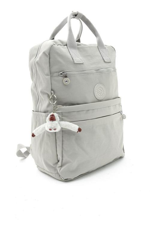 Unisex Suya Dayanıklı Krinkıl Kumaş Çok Gözlü Büyük Boy Açık Gri Renkli Laptop Okul Ve Sırt Çantası