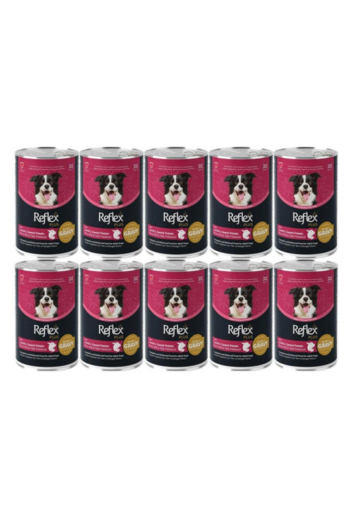 Plus Kuzu ve Tatlı Patates Et Parçacıklı Soslu Köpek Konservesi 400 Gr*10 Adet