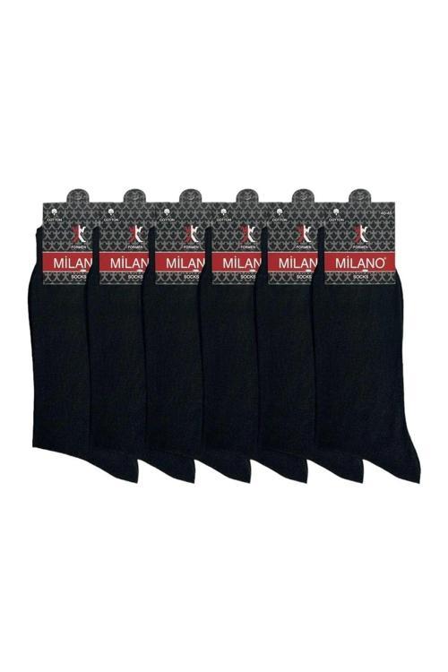 Sockshıon Milano 6  Adet Süper Ekonomik Siyah Renk Erkek Pamuklu Çorap, Uzun Desensiz Pamuklu Çorap