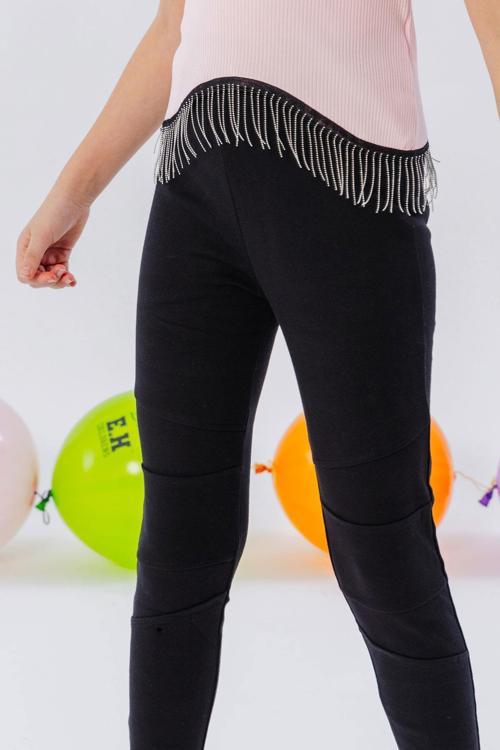 Kız Çocuk Tayt Patchwork Dikişli Yüksek Bel 8-14 Yaş, Siyah