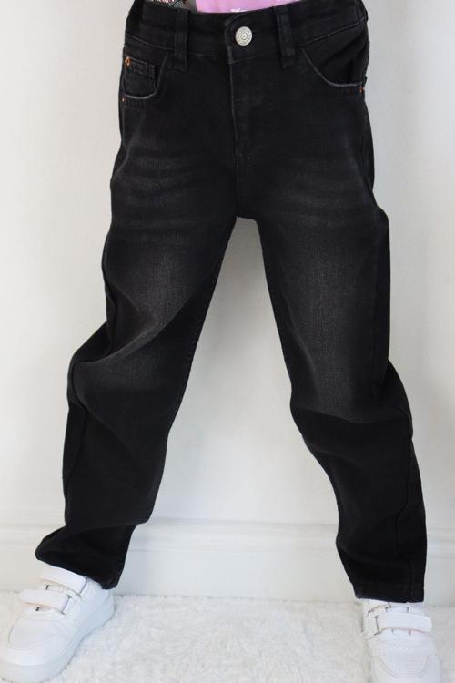 Kız Çocuk Kot Pantalon Cepli 5-9 Yaş, Siyah