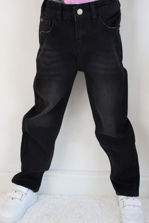 Kız Çocuk Kot Pantalon Cepli 5-9 Yaş, Siyah