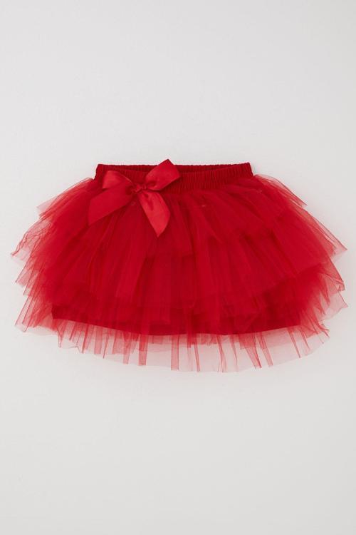 Kız Çocuk Tütü Etek Fiyonklu 4-8 Yaş, Kırmızı