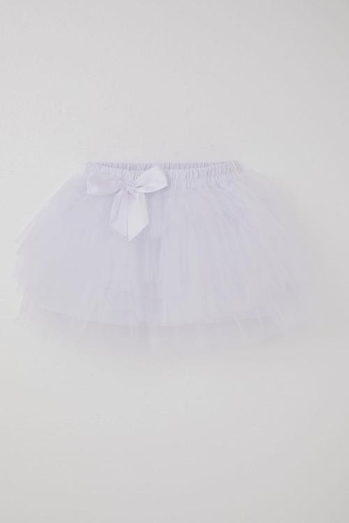 Kız Çocuk Tütü Etek Fiyonklu 4-8 Yaş, Beyaz