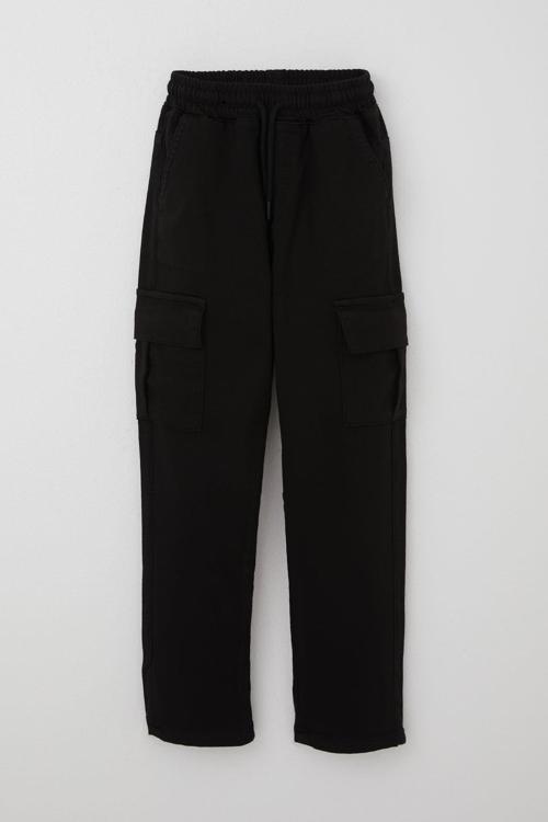 Erkek Çocuk Pantolon Kargo Cepli Beli Lastikli 6-10 Yaş, Siyah