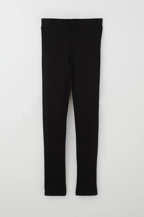 Kız Çocuk Tayt Cep Kısmı Kontrast Dikiş Detaylı 7-12 Yaş, Siyah