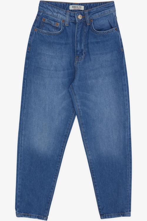 Kız Çocuk Jean Pantolon Cepli Düğmeli 9-14 Yaş, Mavi