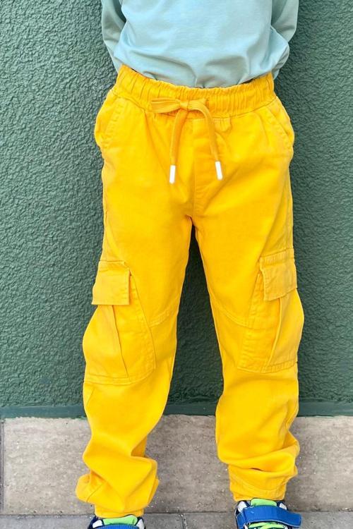 Erkek Çocuk Kot Pantolon Beli Lastikli Cepli 3-7 Yaş, Sarı