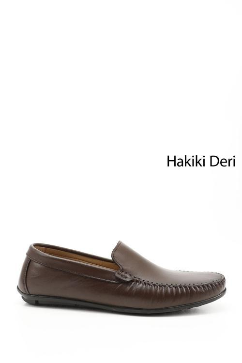 Erkek Kahve Antik Rok Hakiki Deri Loafer Ayakkabı