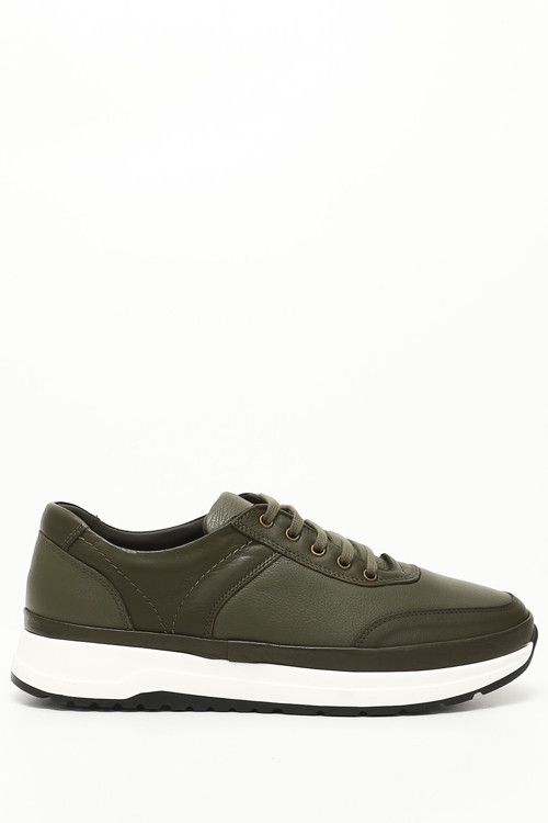 Erkek Haki Floter Bağcıklı Hakiki Deri Comfort Sneaker