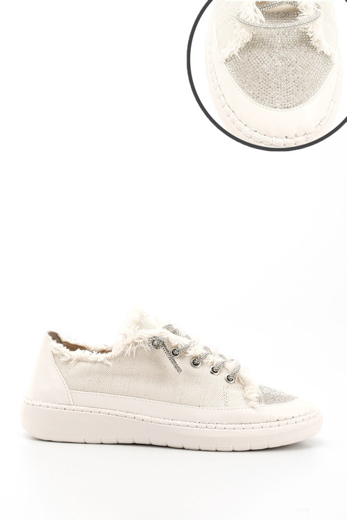 Kadın Bej Kot Triko Taşlı Comfort Sneaker