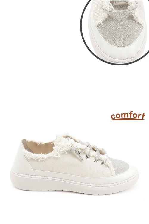 Kadın Bej Kot Triko Taşlı Comfort Sneaker