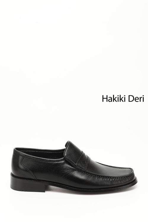 Erkek Siyah Kösele Taban Hakiki Deri Klasik Ayakkabı