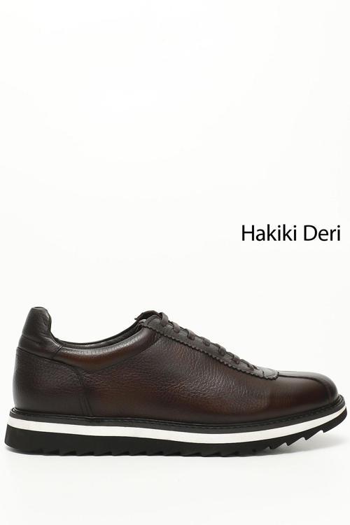 Erkek Kahve Antik Bağcıklı Hakiki Deri Comfort Sneaker