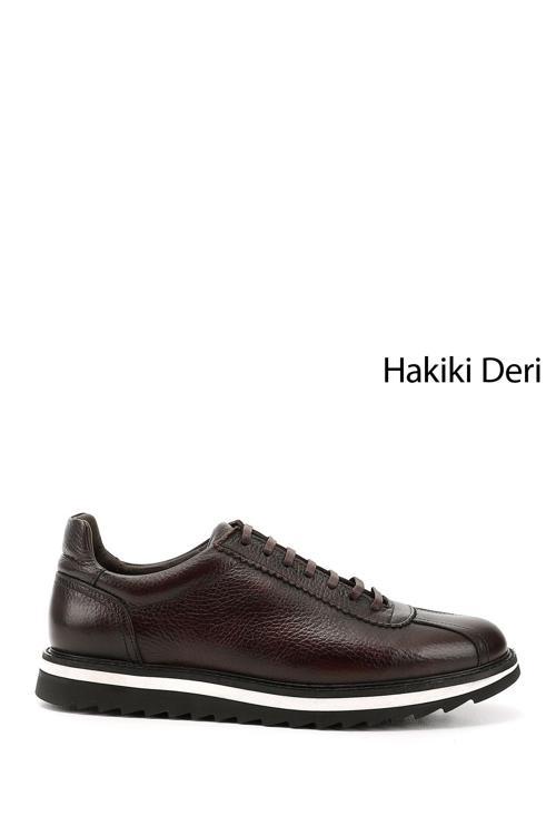 Erkek Kahve Antik Bağcıklı Hakiki Deri Comfort Sneaker