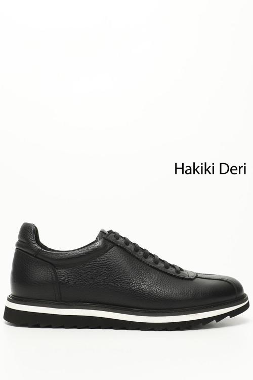 Erkek Siyah Bağcıklı Hakiki Deri Comfort Sneaker
