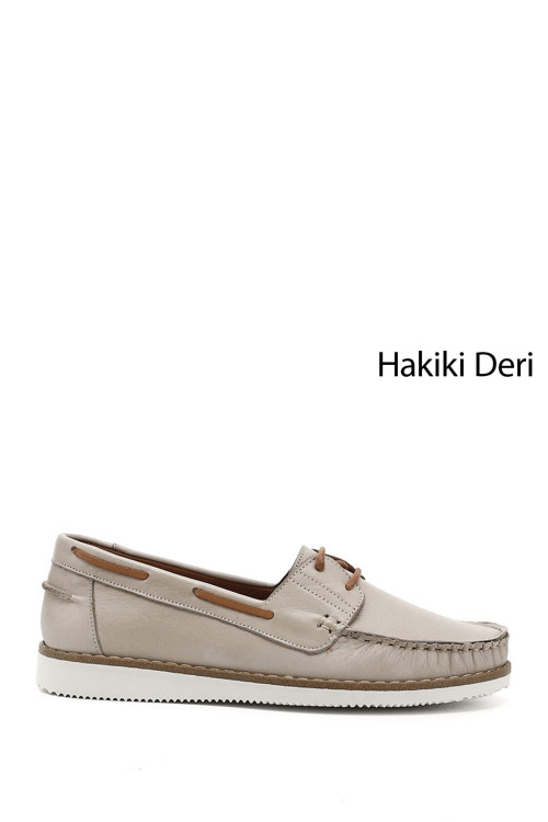 Kadın Bej Bağcıklı Hakiki Deri Comfort Ayakkabı