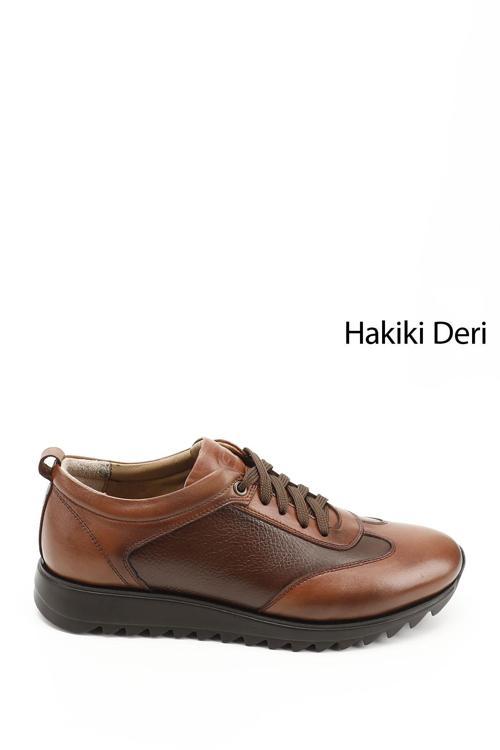 Erkek Taba Hakiki Deri Bağcıklı Sneaker