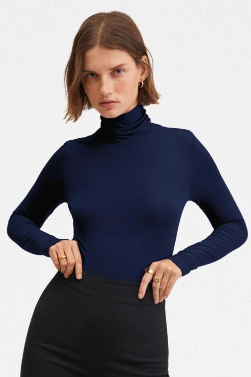 Kadın Lacivert Ultra Soft Balıkçı Yaka Bluz