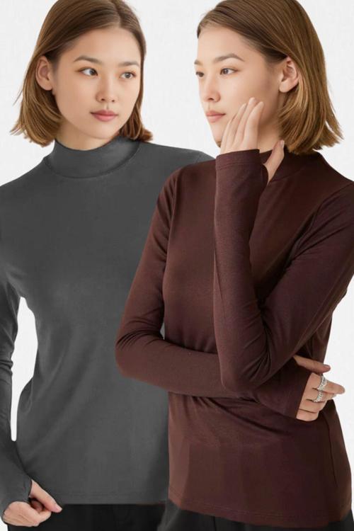 Kadın Kahve Antrasit 2'Li Parmak Detaylı Ultra Soft Body