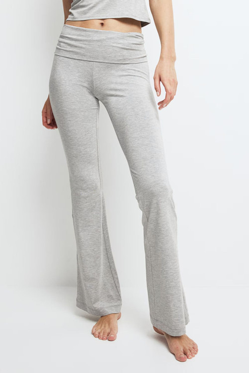 Kadın Gri Melanj İspanyol Paça Jarse Ultra Soft Pantolon Flared