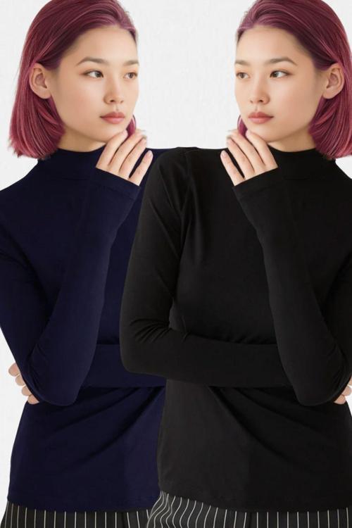 Kadın Lacivert Siyah 2'Li Parmak Detaylı Ultra Soft Body