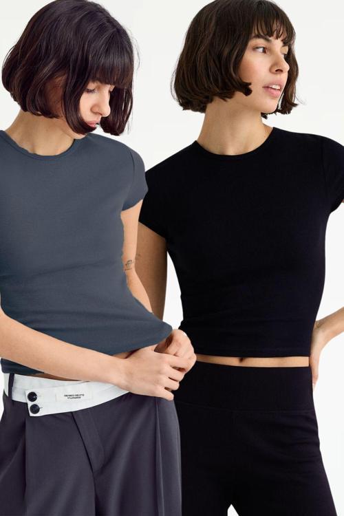 Antrasit Siyah Bisiklet Yaka Basic Ultra Soft %100 Pamuk Kısa Kol T-Shirt