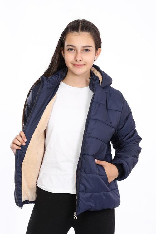 Kız Çocuk İç Polarlı Kalın Su İtici Lacivert Mont