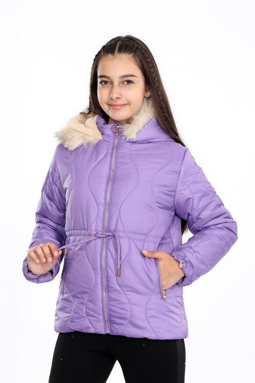 Kız Çocuk İç Polarlı Kalın Kürklü Su İtici Lila Mont