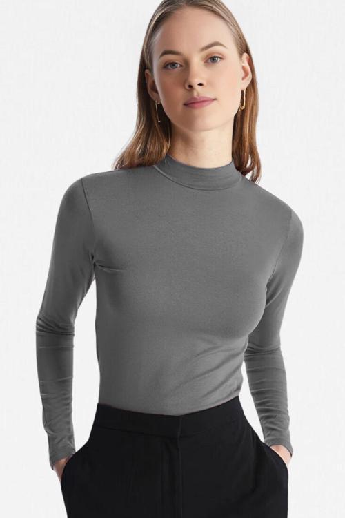 Kadın Antrasit Dik Yaka Ultra Soft Body Bluz