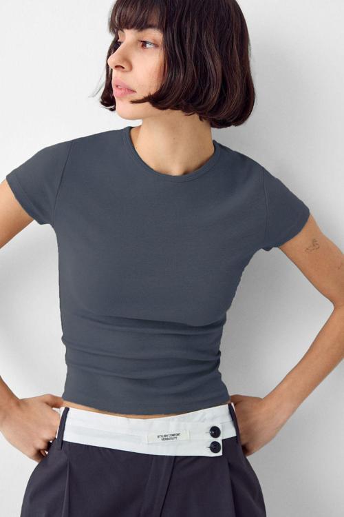 Antrasit Bisiklet Yaka Basic Ultra Soft %100 Pamuk Kısa Kol Body