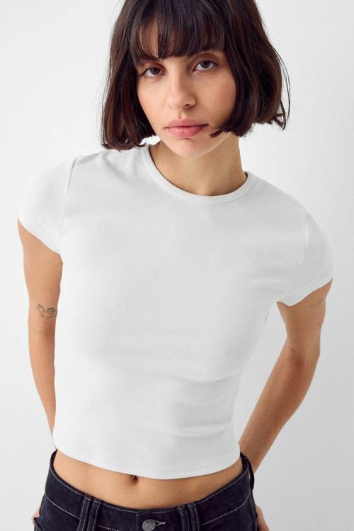 Beyaz Bisiklet Yaka Basic Ultra Soft %100 Pamuk Kısa Kol Body