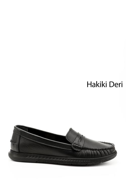 Kadın Siyah Rok Hakiki Deri Comfort Loafer