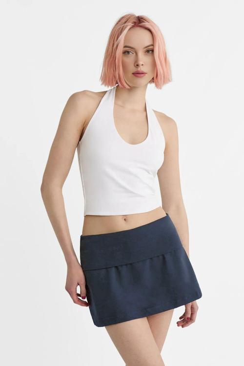 Kadın Beyaz Halter Yaka Crop Top Body