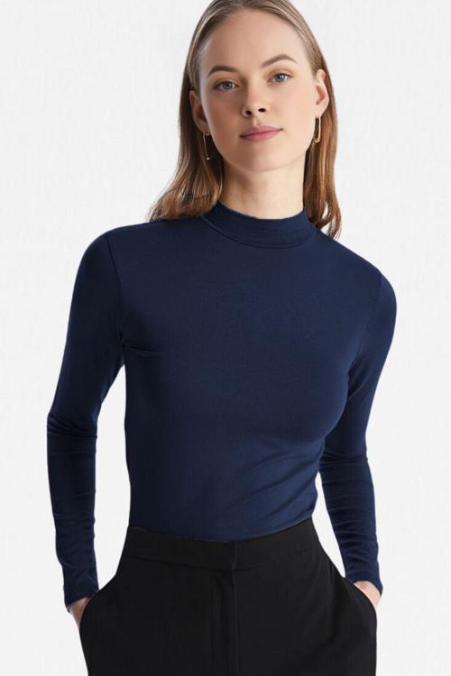 Kadın Lacivert Dik Yaka Ultra Soft Body Bluz