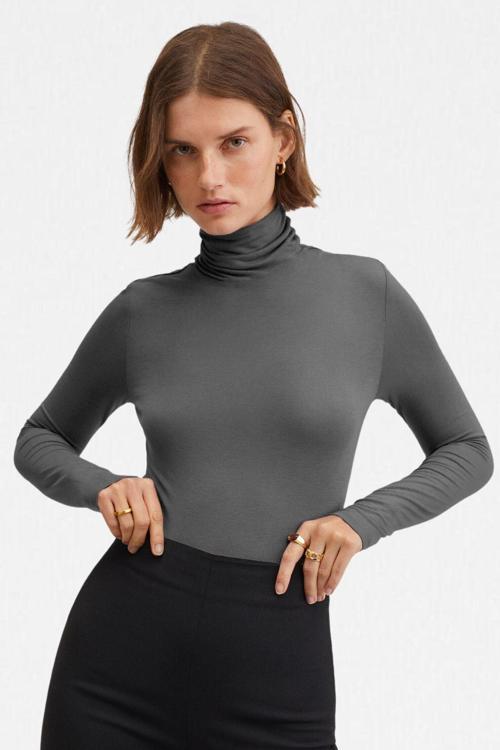Kadın Antrasit Ultra Soft Balıkçı Yaka Bluz