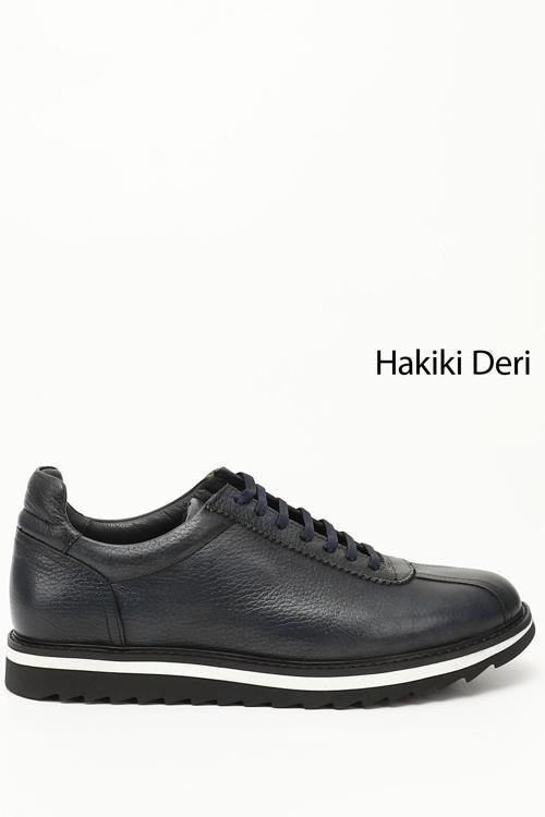 Erkek Lacivert Antik Bağcıklı Hakiki Deri Comfort Sneaker