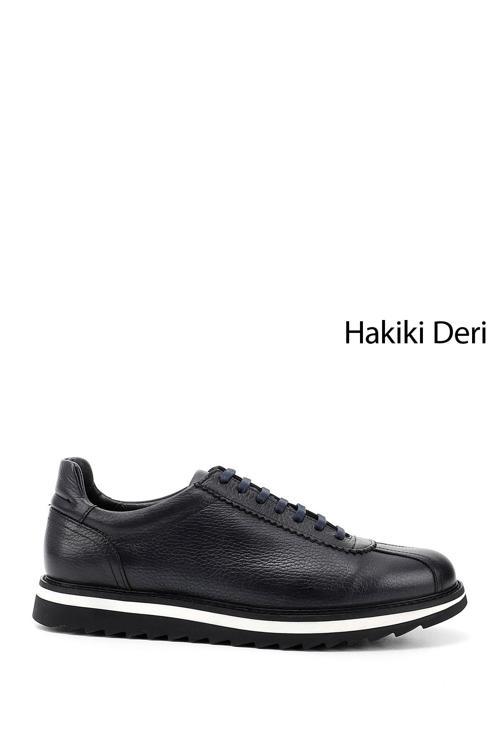 Erkek Lacivert Antik Bağcıklı Hakiki Deri Comfort Sneaker