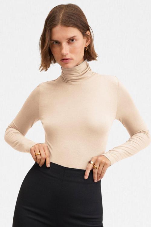 Kadın Bej Ultra Soft Balıkçı Yaka Bluz