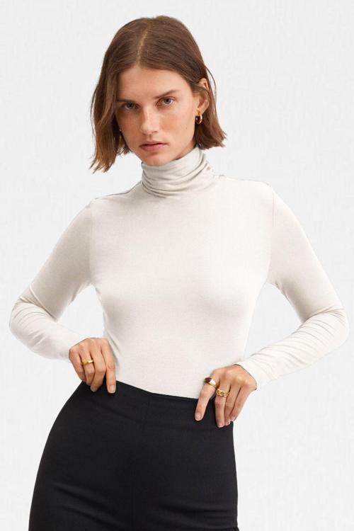 Kadın Beyaz Ultra Soft Balıkçı Yaka Bluz