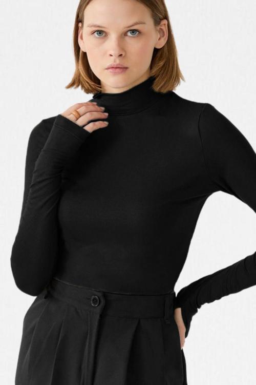 Kadın Siyah Parmak Detaylı Ultra Soft Body