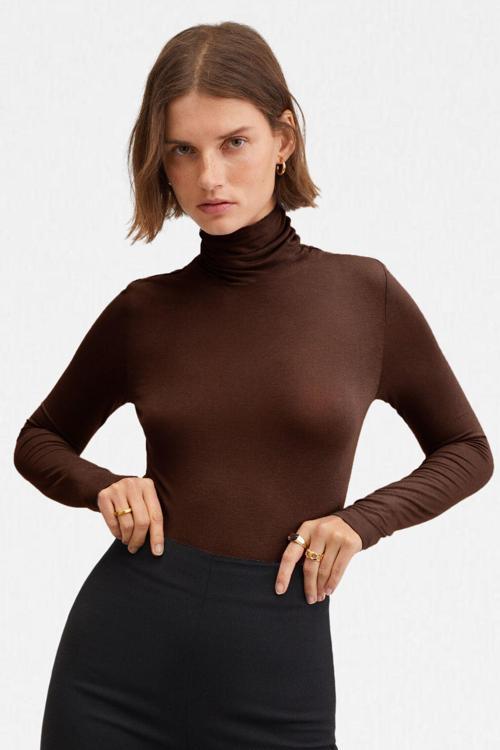 Kadın Kahverengi Ultra Soft Balıkçı Yaka Bluz