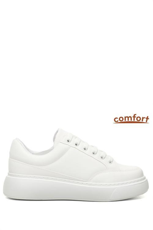 Kadın Beyaz Bağcıklı Dolgu Taban Comfort Sneaker