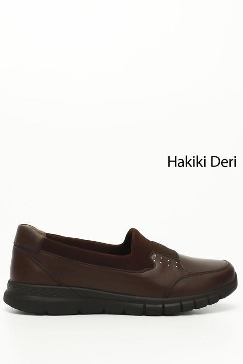 Kadın Kahverengi Dolgu Taban Hakiki Deri Ayakkabı