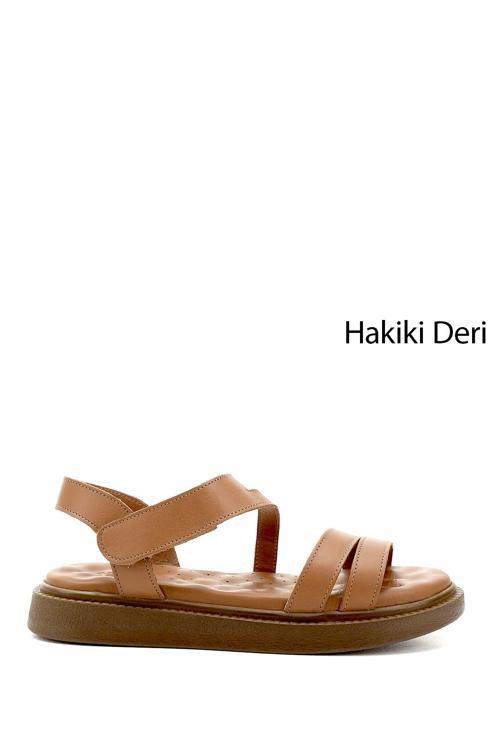Kadın Taba Cırt Bantlı Hakiki Deri Comfort Sandalet
