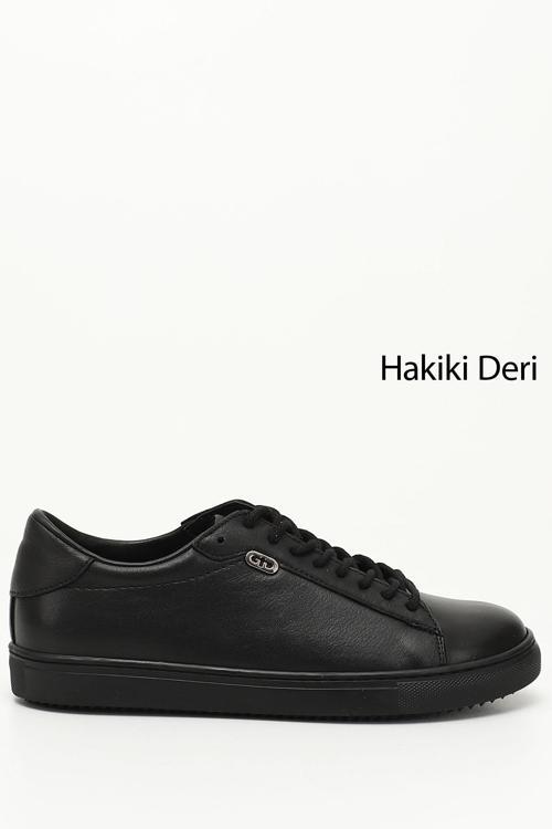 Kadın Siyah Bağcıklı Termo Taban Hakiki Deri Sneaker